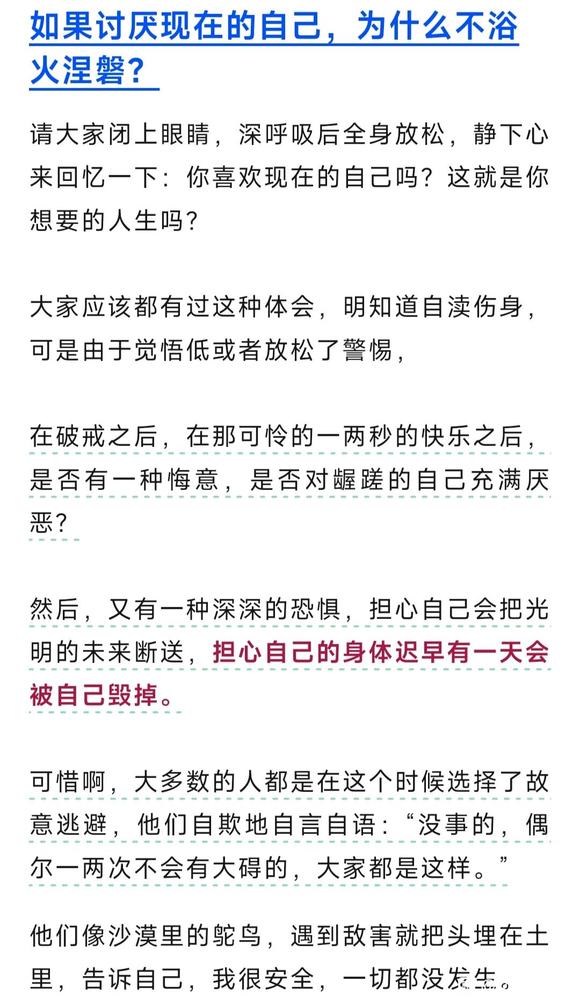 ”如果讨厌现在的自己，为什么不浴火涅磐？