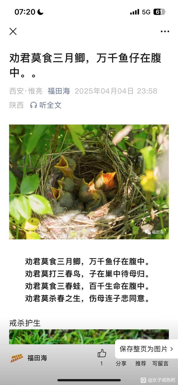 ”大家去放生吧，三四月份是放生的好季节